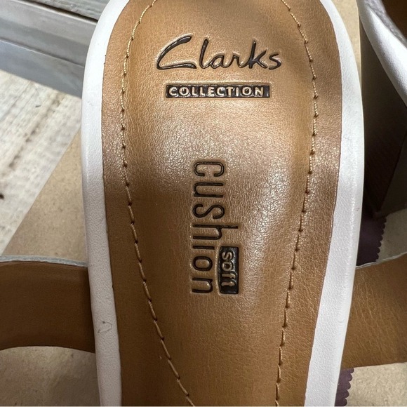 New Clarks Jaelyn Fog White Leather Block Heel Sandals Slingback Comfort 7.5M - Picture 6 of 8
